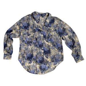 Free People Easy Rider Blue Chiffon Button Front Sheer Top Size Small